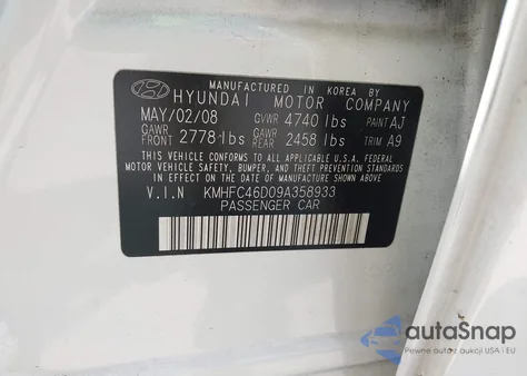 2009 Hyundai Azera Gls из США, поврежденный, VIN KMHFC46D09A358933